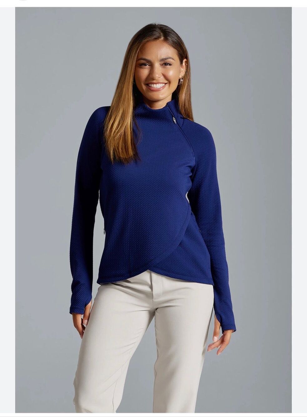 IBKUL Popcorn Stitch Asymmetrical Zip Golf Pullover Blue Large Stain Resistant